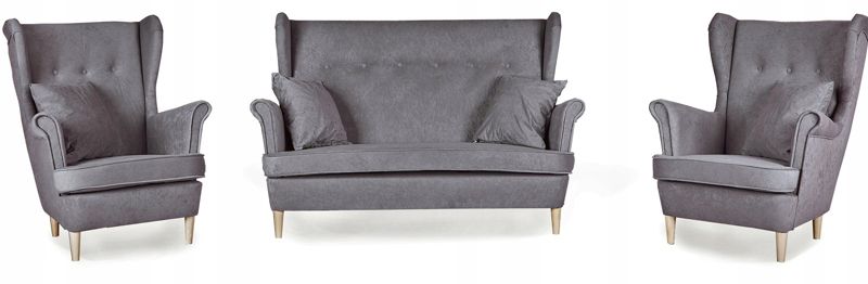 Zestaw wypoczynkowy uszak do salonu sofa fotele Family Meble Ari Print szary 1szt