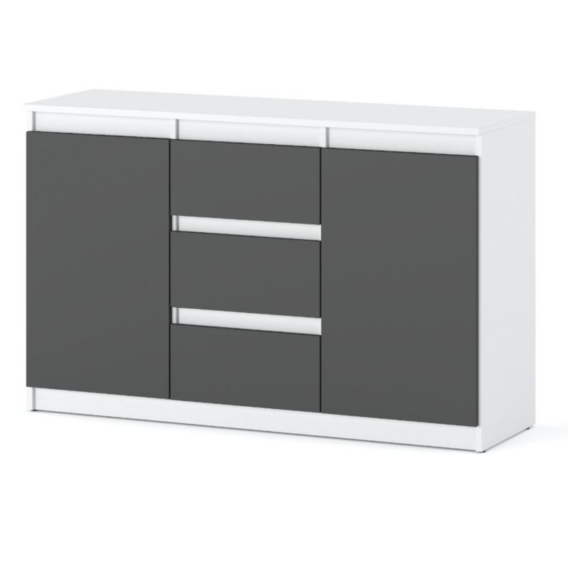 Komoda Hurtownia-Mebli Szuflady 3 Agnes 2D3SZ 120cm Biały Mat Szary Mat 120x35x75 cm 1szt.