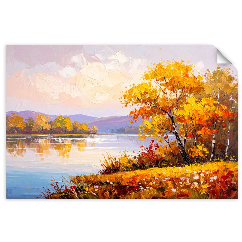 Naklejki samoprzylepne do salonu sypialni Feeby Jezioro Pejzaż Drzewa jak malowany 150x100cm 1szt