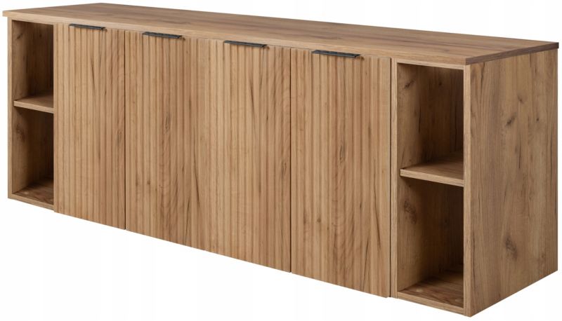 Szafka łazienkowa Furnidea 160 cm wisząca pod umywalkę Dąb Craft z regałami i blatem Flow 1 szt.