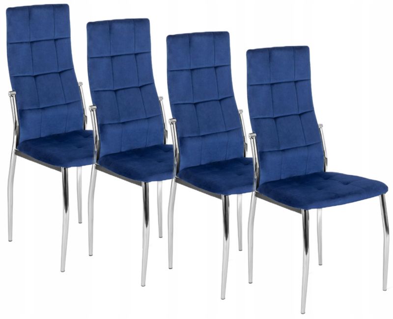 Zestaw 4x Mebel Elite Krzesło MOLLY Do Salonu Granatowe Welur Chrom 1 kpl