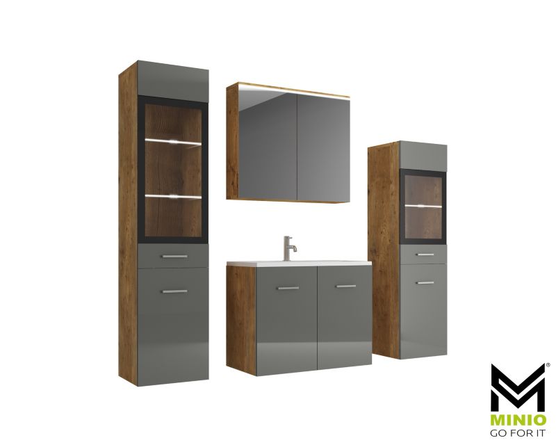 Zestaw mebli łazienkowych MINIO go for it MARIT II kasztan breslau / szary połysk z oświetleniem 1 kpl.