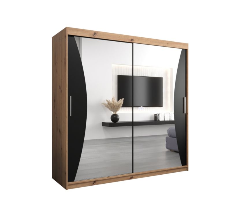 Szafa przesuwna Garderoba Abiks MONACO 200 dąb artisan + czarny mat 1 szt.