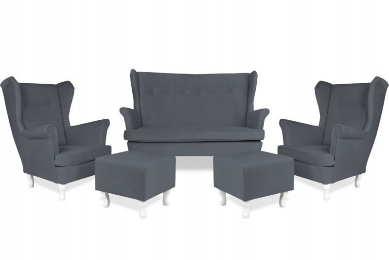 Zestaw wypoczynkowy uszak do salonu sofa fotele pufy Family Meble szary ARI 1szt