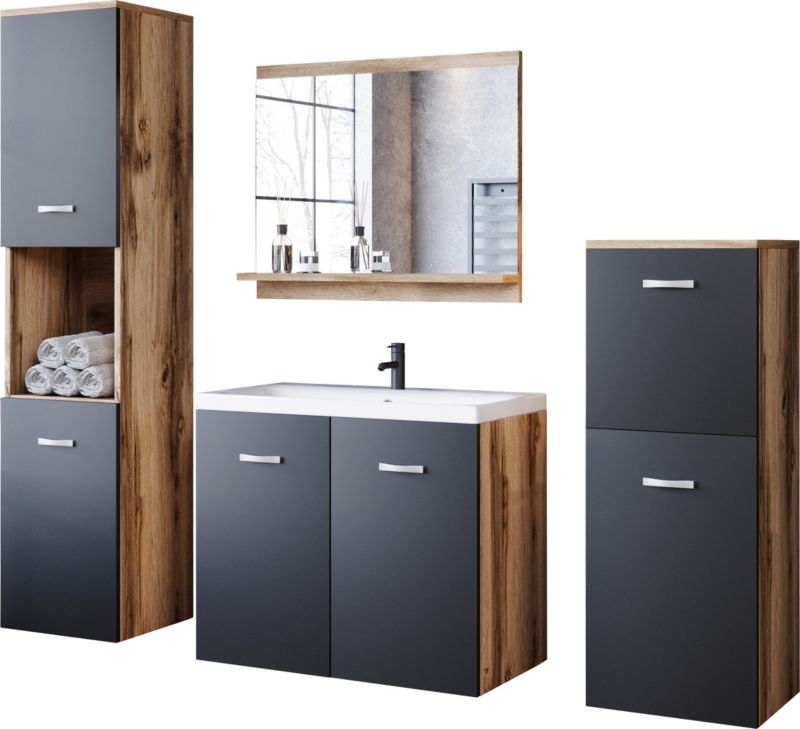 Zestaw mebli łazienkowych MINIO go for it MALAGA dąb wotan/czarny 1 kpl.