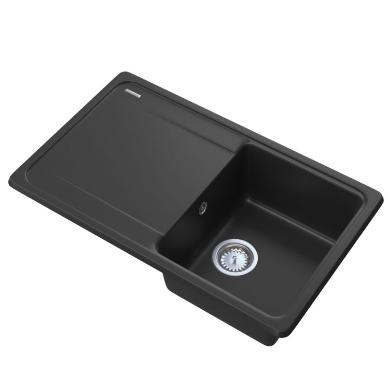 Zlewozmywak Granitowy Jednokomorowy Granitan Zlew Nati Czarny Do Kuchni Zestaw Zlew Syfon 1 kpl.