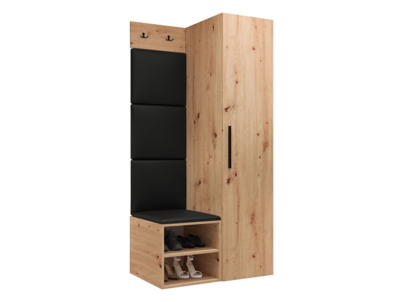 Garderoba MIRJAN 24 Medi III dąb artisan + czarna ekoskóra 1 kpl.