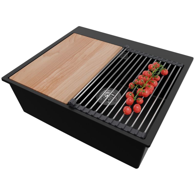 Zlewozmywak Oslo PRIMAGRAN Nablatowy 58x50cm do szafki od 60cm z Syfonem i Dodatkiem Czarny 1 szt.