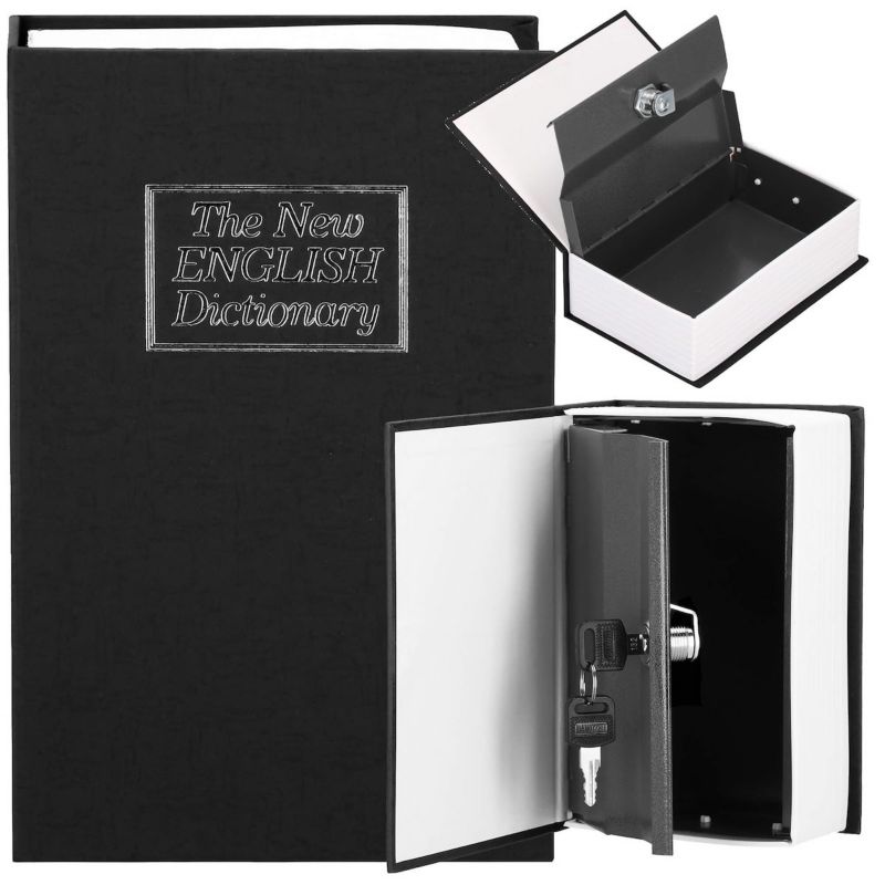 Kasetka na pieniądze Springos 24x16x5,5 cm metalowy sejf książka grafitowa 1 szt.