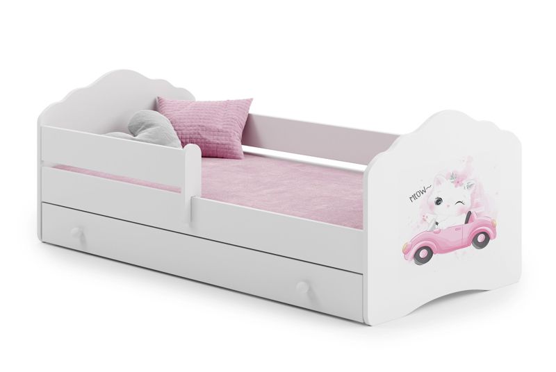 Łożko dziecięce Kobi FALA z szufladą i barierką 140x70 Kot 1 szt.