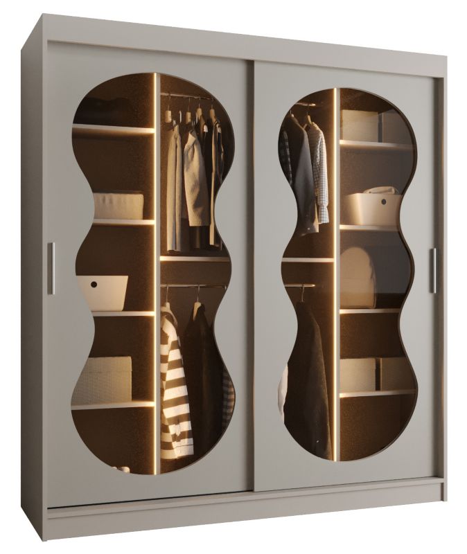 Szafa przesuwna z lustrem Garderoba Abiks BAHRAJN 3 180 kaszmir + LED 1 szt.