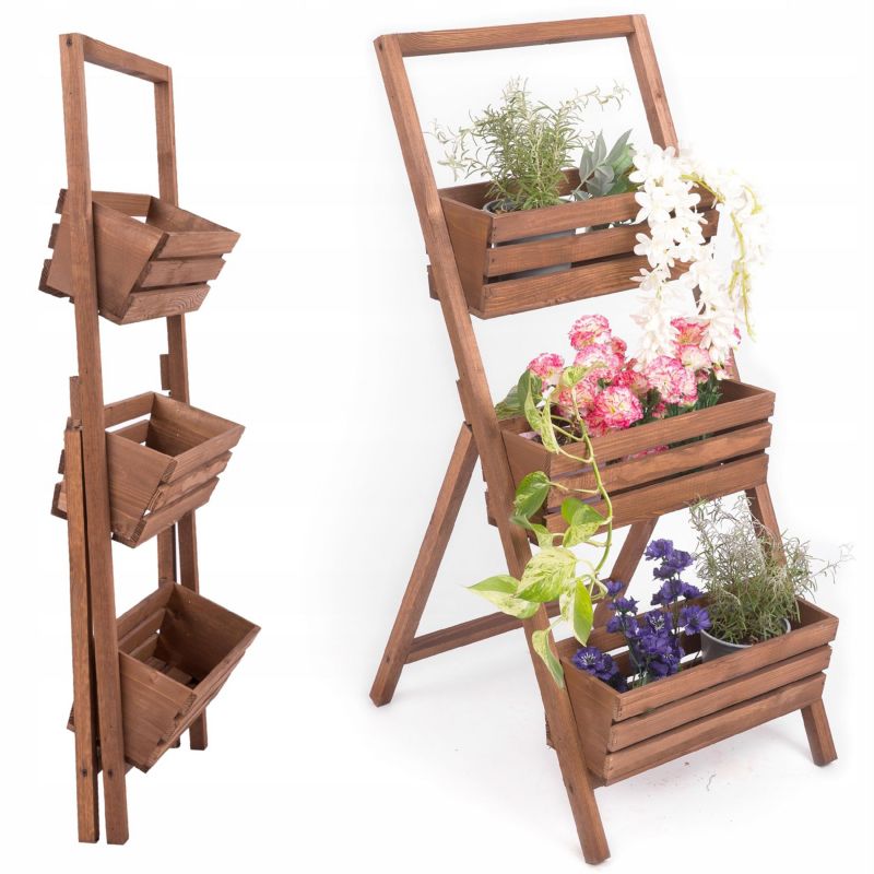 Kwietnik stojący Eco Deco 110 cm wysokość 3 rzędy drewno brązowy 1 szt.