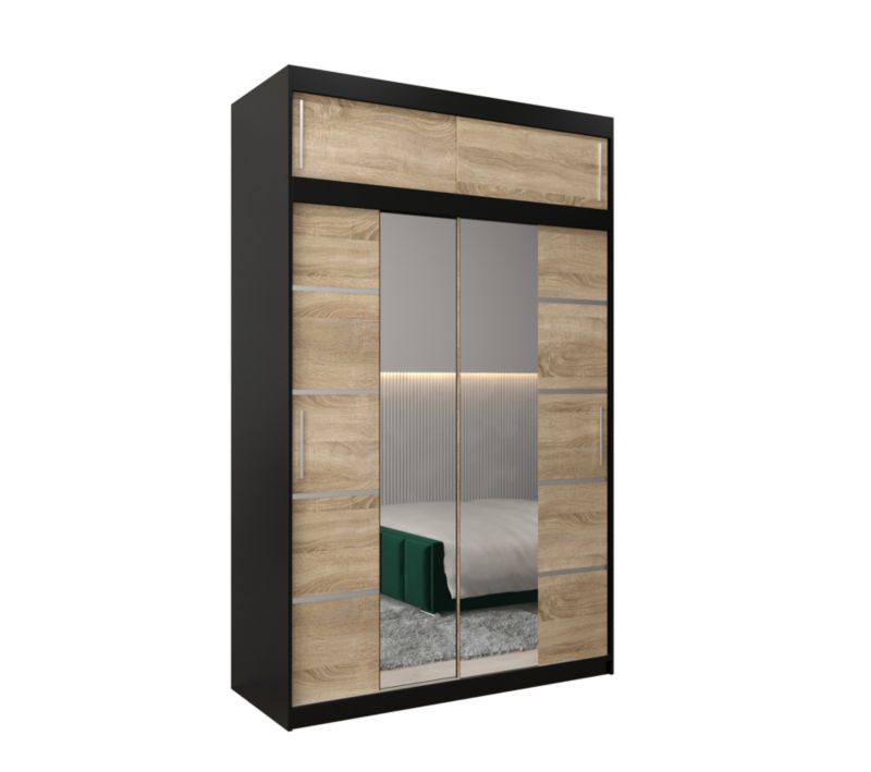 Szafa przesuwna Abiks Verona 4 150 czarny + sonoma z nadstawką 1 szt.