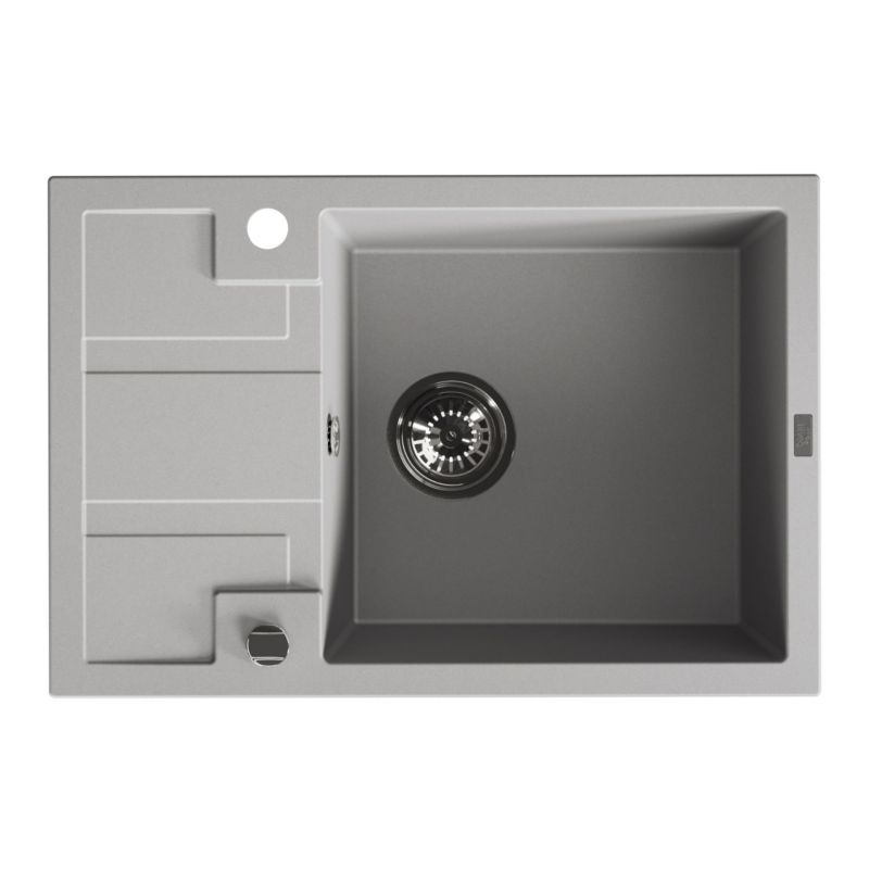 Zlewozmywak Granitowy, Laveo, Szary, Jednokomorowy, 44x65cm, z ociekaczem, z syfonem, 1 szt.