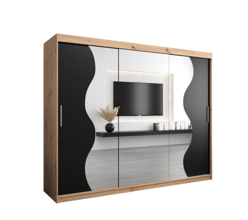 Szafa przesuwna Garderoba Abiks MADRYT 250 dąb artisan + czarny mat 1 szt.