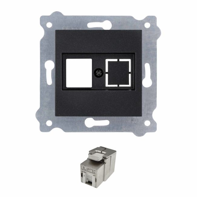 Gniazdo Komputerowe EXEN Pojedyncze RJ45 kat.6A STP Czarny Metalik kpl