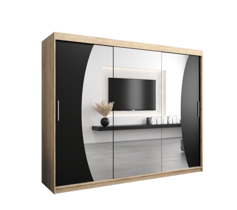 Szafa przesuwna Garderoba Abiks WAVE 250 dąb sonoma + czarny mat 1 szt.