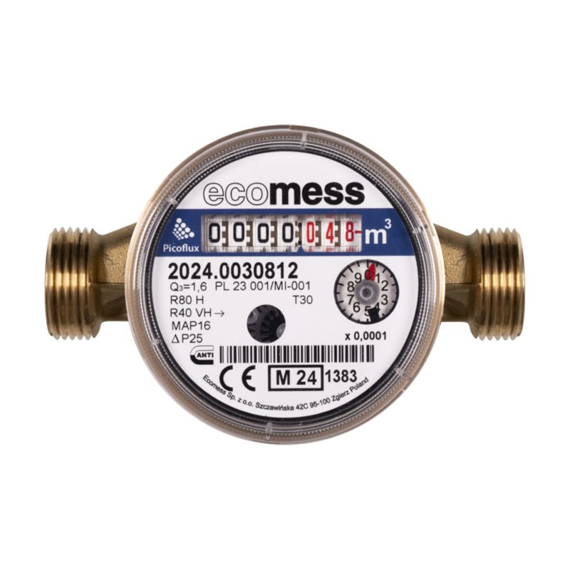 Wodomierz do zimnej wody Ecomess Picoflux 1/2" 1,6 m3/h