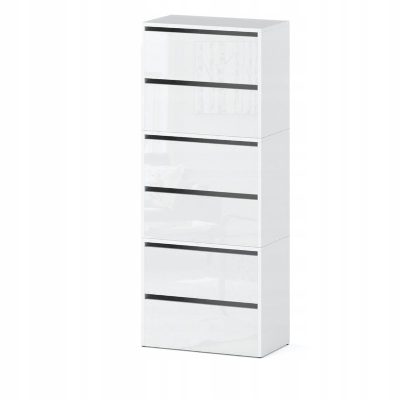 Szafka Na Buty Stiv-Meble 6 Drzwi 3 Moduły 60Cm Biały Mat / Biały Połysk 60X36X150 Cm 1Szt.