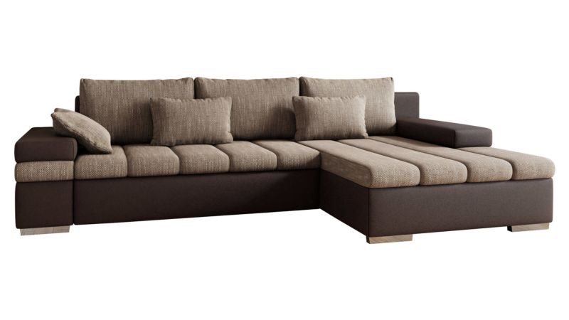 Narożnik z funkcją spania MIRJAN 24 Bangkok prawy orzechowa ekoskóra/beżowobrązowa plecionka 1 szt.