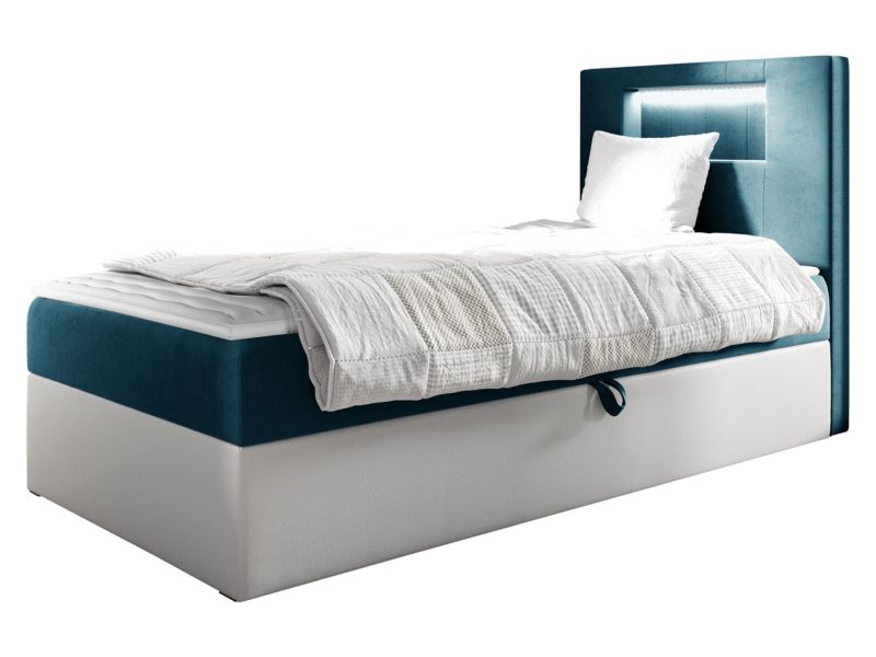 Łóżko kontynentalne MIRJAN 24 Gold Junior 1 80x200, Strona: Prawa biała ekoskóra/szaroniebieski 1 szt.