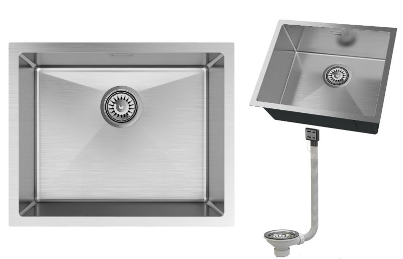 Zlewozmywak Stalowy Podblatowy Srebrny Jedna Komora Granitan Silvo54 Chrom Syfon 1 kpt.