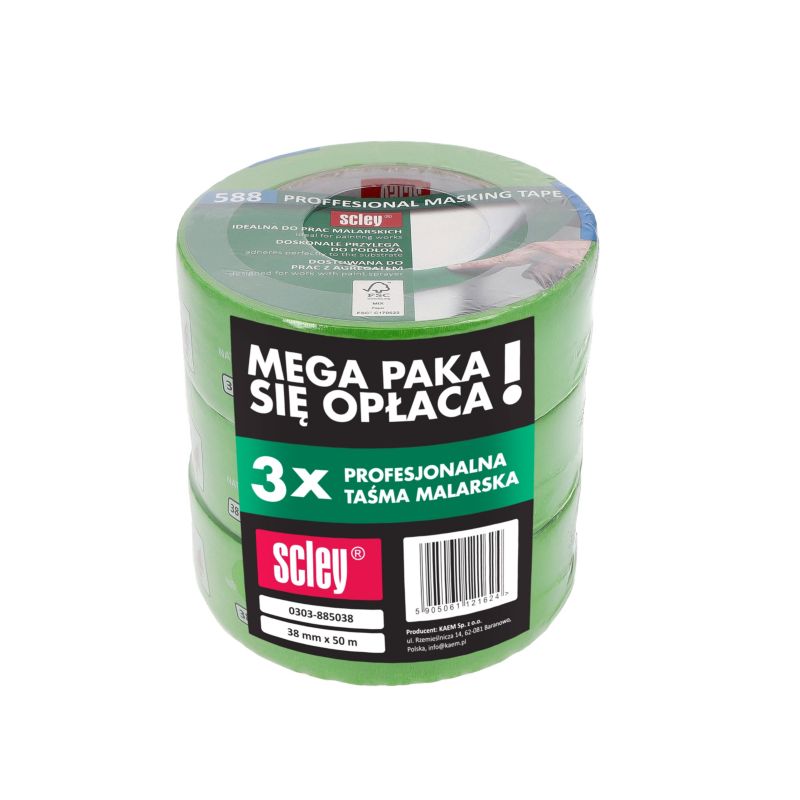 Taśma malarska Scley zielona 38 mm x 50 m 3 szt.