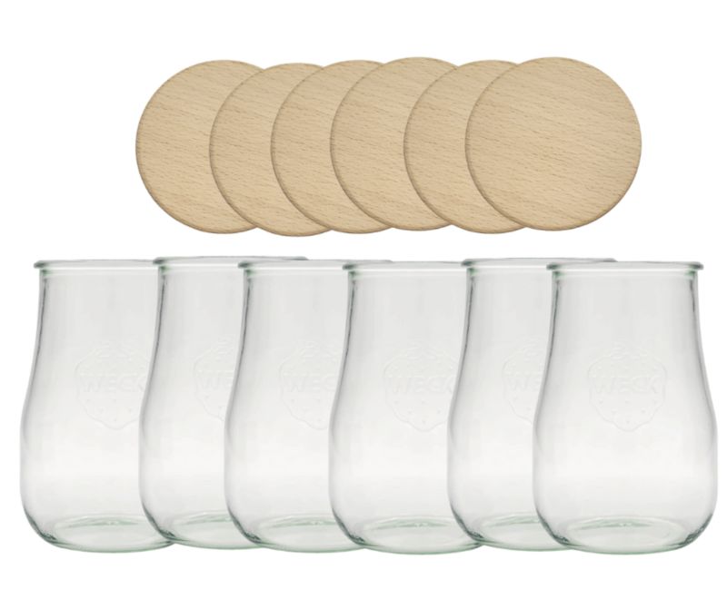Słoiki MODO24 Weck 1750 ml fi 100 tulip drewniane wieka 6 kpl.
