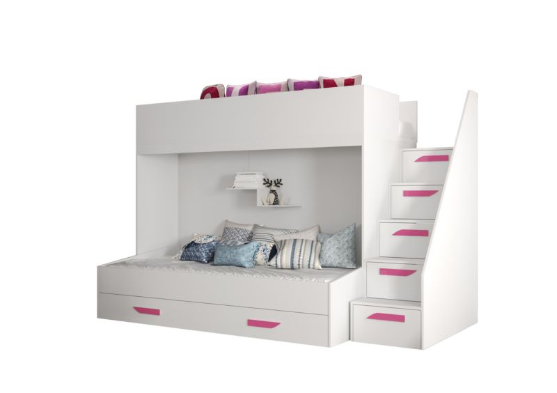 Łóżko piętrowe Antresola Abiks PARTY 16 biały + biały + różowy 1 szt.