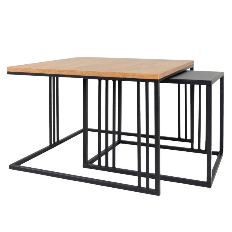 Stoliki kawowe pomocnicze do salonu pokoju 2 szt Loft e-floor czarny dąb 1 kpl