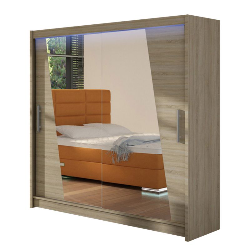 Szafa MIRJAN 24 z drzwiami przesuwnymi London XIV z oświetleniem RGB dąb sonoma/czarny lacobel 1 szt.