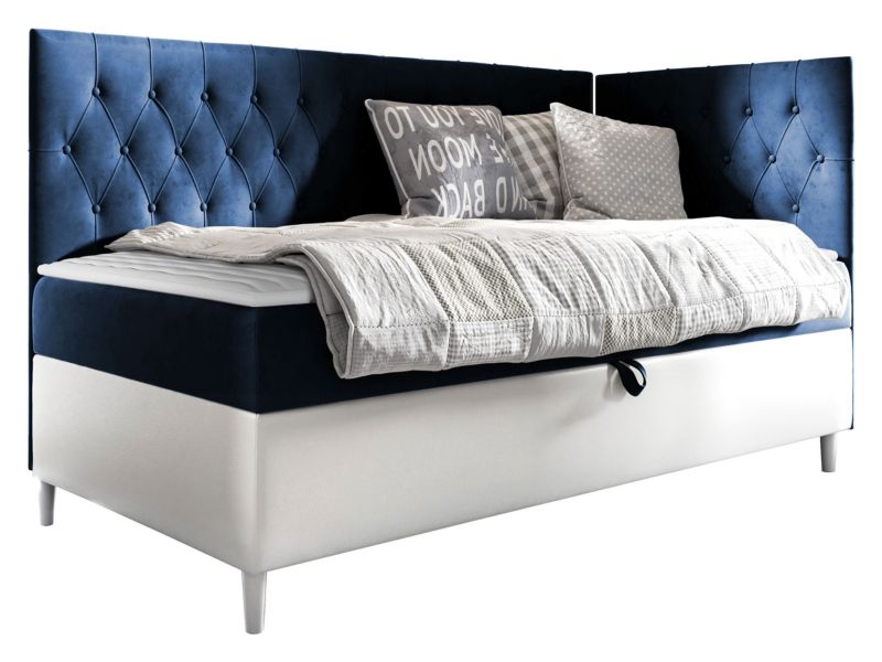 Łóżko kontynentalne MIRJAN 24 Filip Junior 3 100x200, Strona: Prawa biała ekoskóra/granatowy 1 szt.