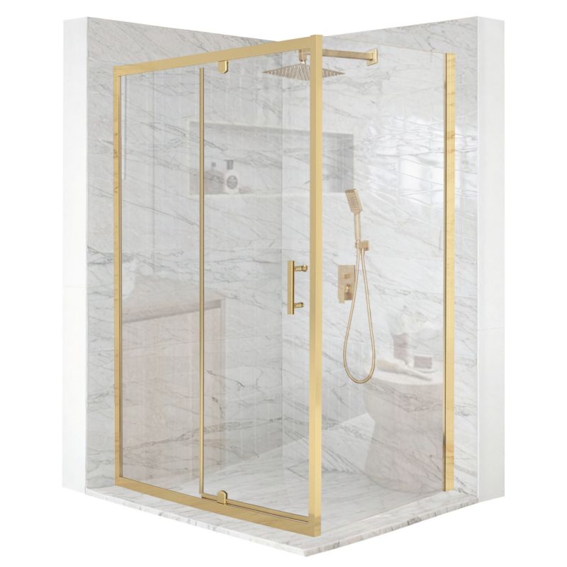 Kabina prysznicowa prostokątna TECHGLOBE uchylna złota 110x80 szkło 6mm + powłoka 1 szt.