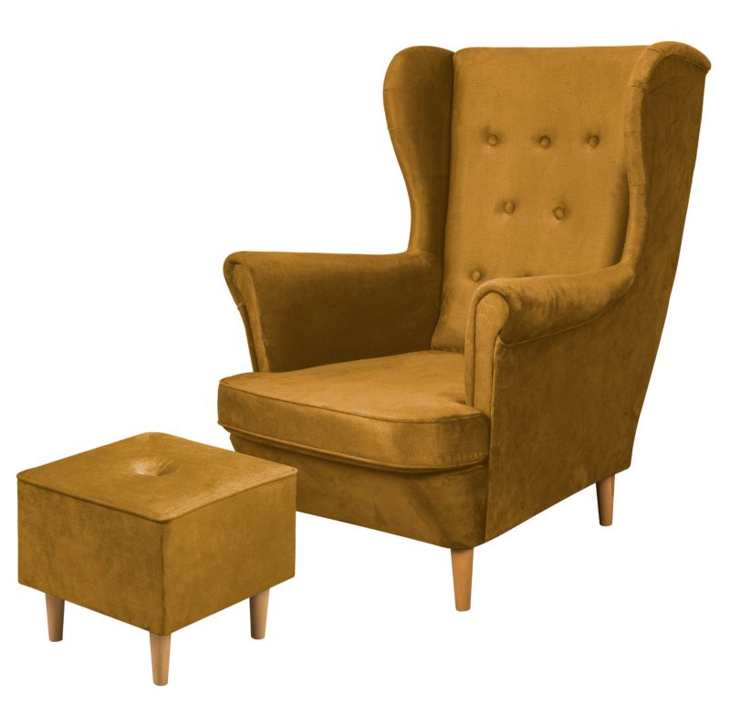 Zestaw skandynawski Fotel uszak Bonni Floki z podnóżkiem Złoty 1 szt.