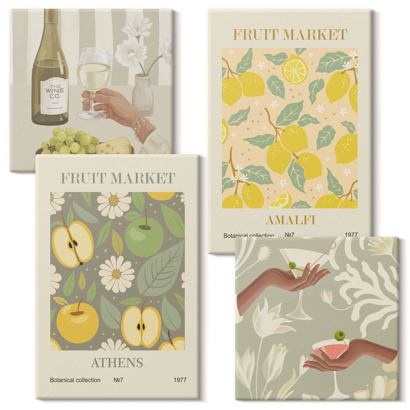 Galeria Obrazów Na Płótnie Wallfluent Owocowe wzory retro postery 4 szt.