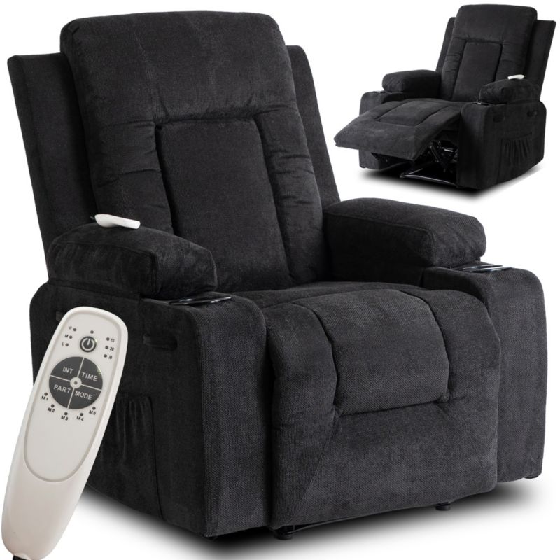 Fotel Masujący BOX 2 Mebel Elite Wypoczynkowy z Podnóżkiem Tkanina Czarny 1 szt