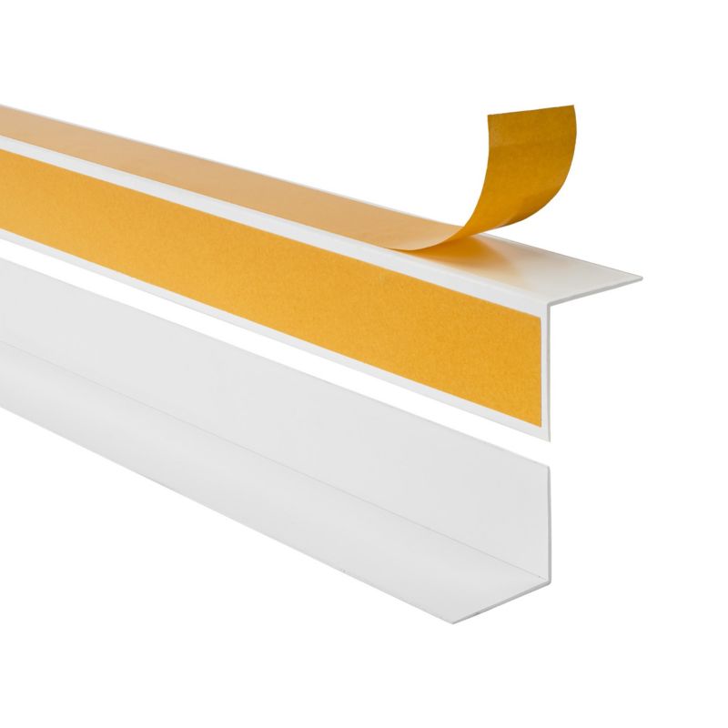 Kątownik twardy PCV 50x20mm, QUEST samoprzylepny, klejony po zewnętrznej stronie, ozdobny profil L kątowy, KTZ, biały, 1.5m