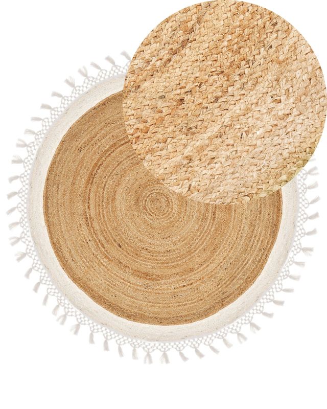 Dywan okrągły z juty 140 cm beżowy z białym Marts 1 szt.