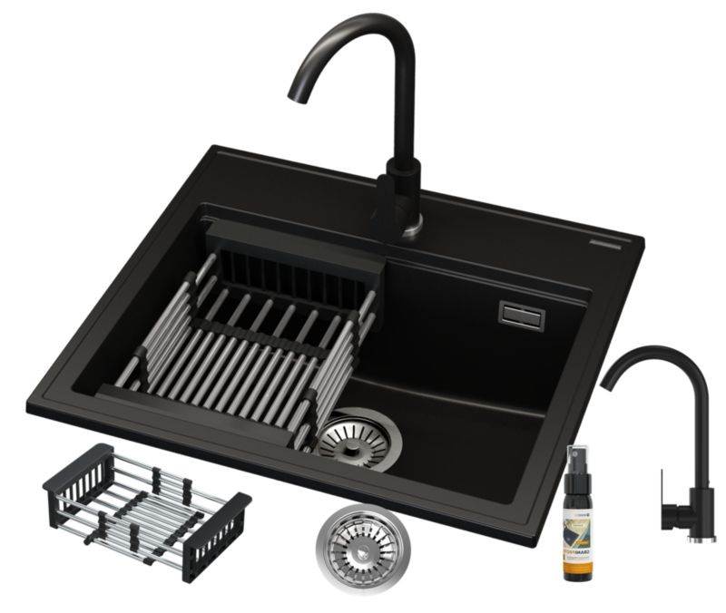 Zlewozmywak Granitowy Granitan Foxal z Syfonem Ociekarką i Baterią 1kpl.