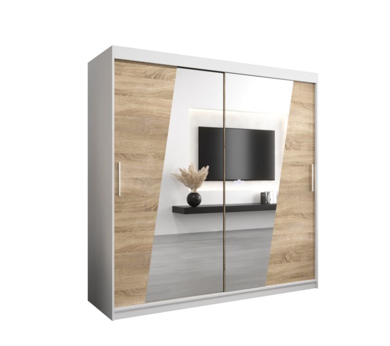 Szafa przesuwna Garderoba Abiks RHOMB 200 biały mat + dąb sonoma 1 szt.