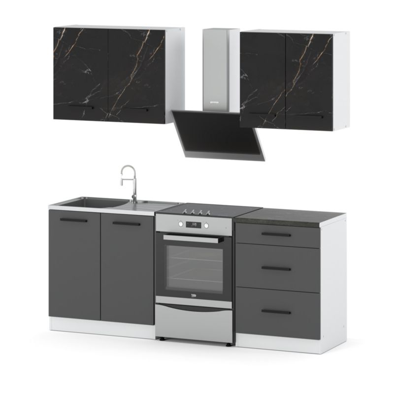Zestaw Kuchenny Hurtownia-Mebli Z Blatem Kuchnia Mini Mokka 200cm Biały Mat San Sebastian/Szary Mat 200x47x145 cm 1szt.