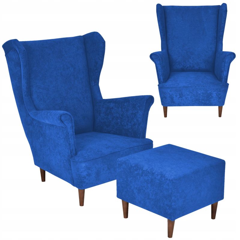 Fotel uszak do salonu z podnóżkiem Family Meble MAX niebieski 1szt