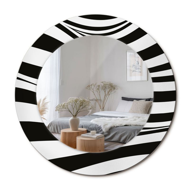 Lustro z Nadrukiem Okrągłe ArtPrintCave 50 cm Abstrakcyjna Fala Elegancka Szklana Rama do Małych Pomieszczeń 1 szt.