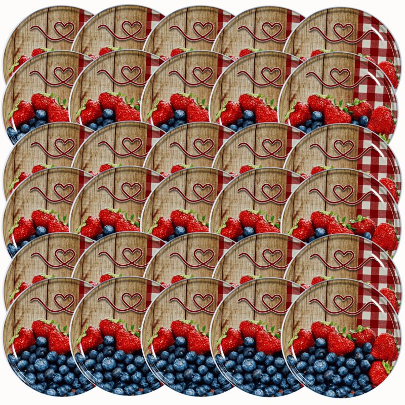 Pokrywki MODO24 wzór truskawka jagoda dekielki zakrętki nakrętki wieczka wieka 82mm 30 szt