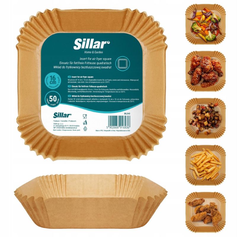Wkład do Air Fryer, frytkownicy beztłuszczowej, Sillar, papierowy, nieprzywierający, 16cm, 50szt
