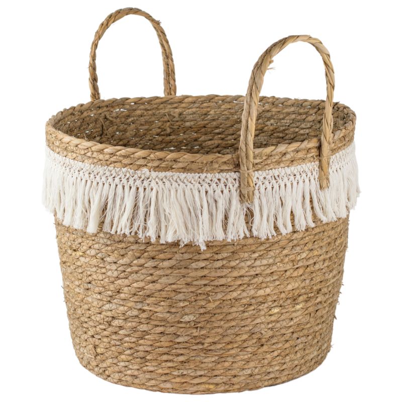 Kosz pleciony z białymi frędzlami L Direct Home and Garden 32x36 cm 1 szt