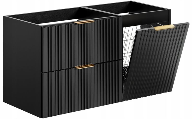 Szafka pod umywalkę Furnidea 100 cm ryflowana czarna z koszem na pranie Adel 1 szt.