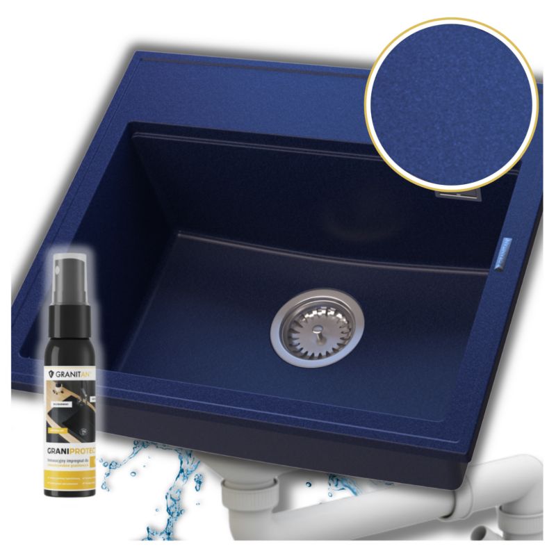 Zlewozmywak Granitowy Kuchenny Granitan Foxal Granatowy z Syfonem i Deską 1kpl.