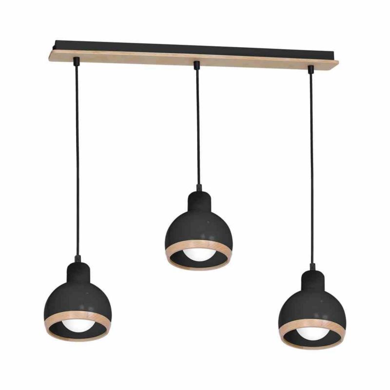 Lampa sufitowa wisząca Milagro Oval 0466 czarna-jasne drewno szerokość 70 cm 3xE27 x 40W 1 szt.