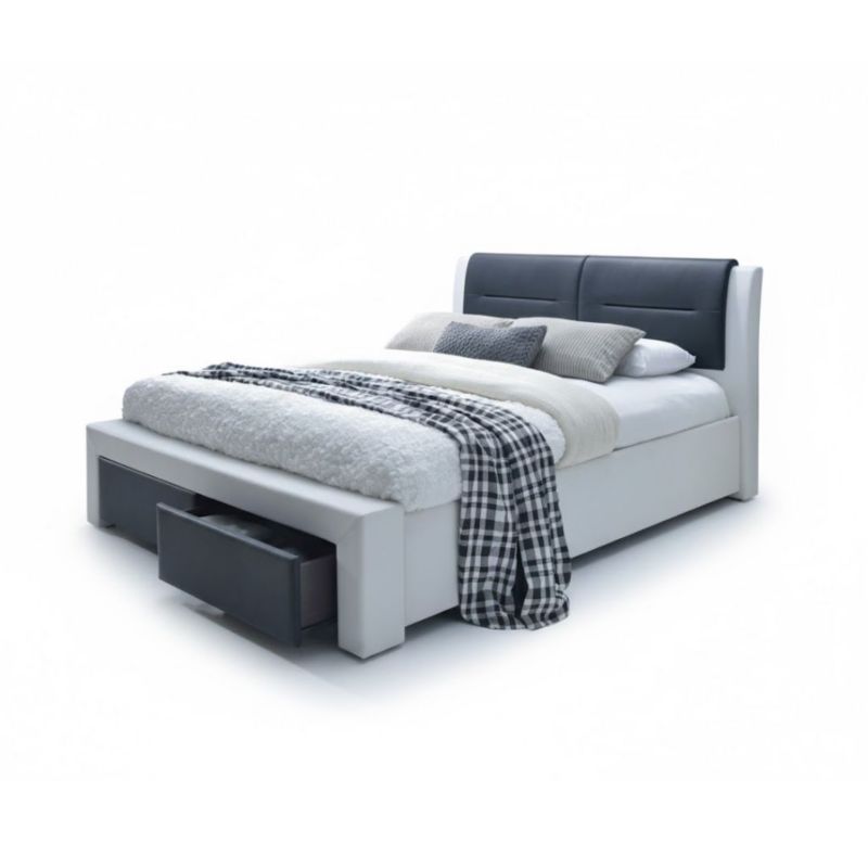 Łóżko Halmar Cassandra S 160x200 białe/czarne z szufladami 1 szt